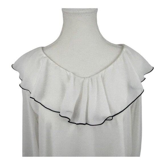 Zara Women's White Black Trim Blouse Peasant Ruffle Frill Boho - Small - Picture 2 of 11